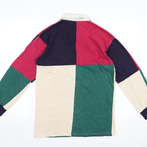 Two's Company Mens Multicoloured Colourblock Cotton Polo Size M Collared Button