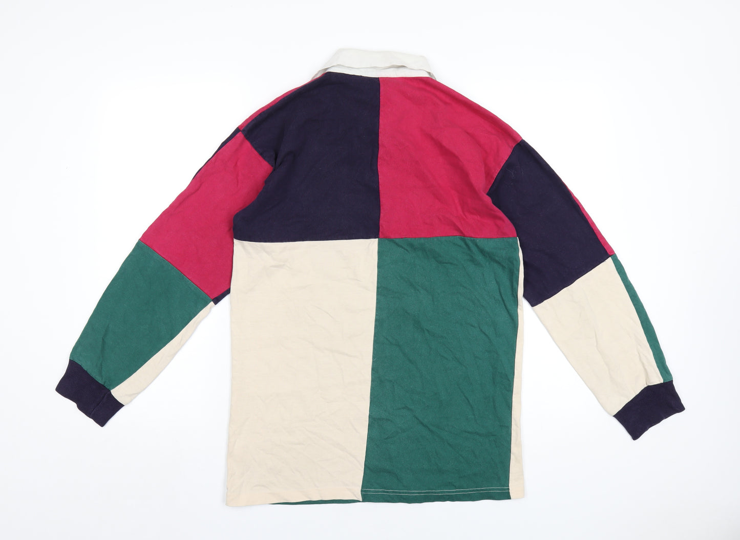 Two's Company Mens Multicoloured Colourblock Cotton Polo Size M Collared Button