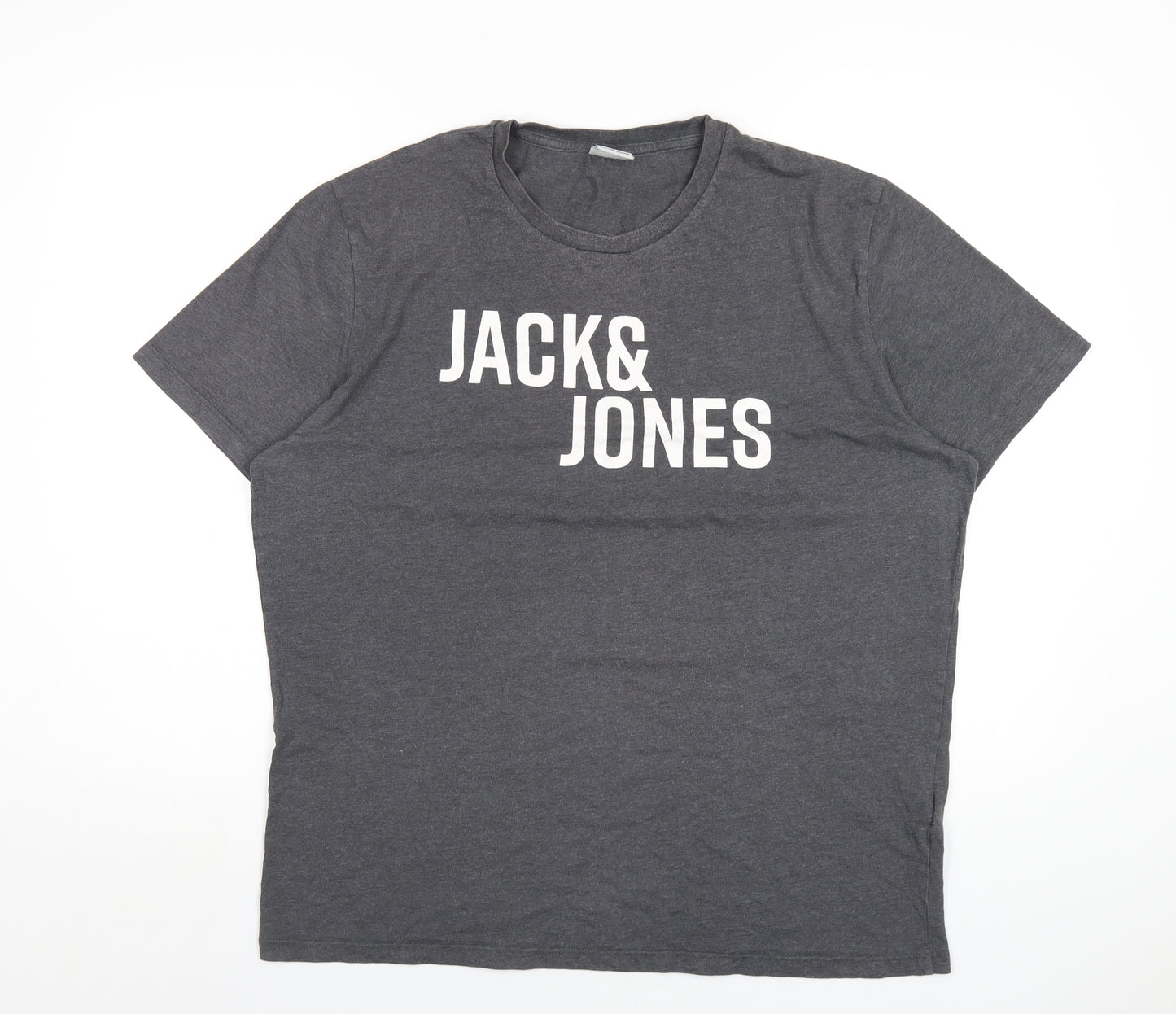 JACK & JONES Mens Grey Cotton T-Shirt Size XL Round Neck