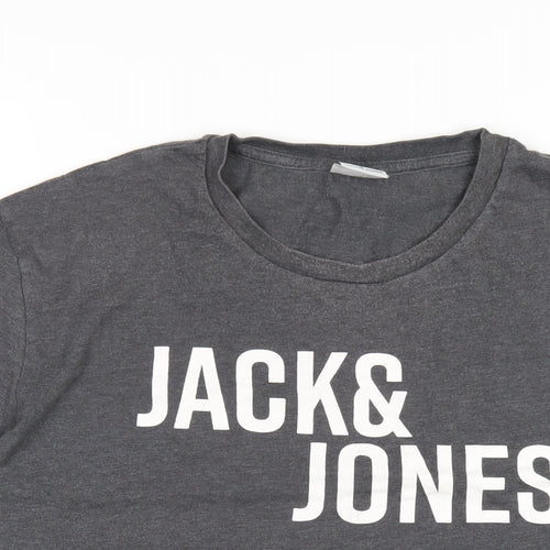 JACK & JONES Mens Grey Cotton T-Shirt Size XL Round Neck