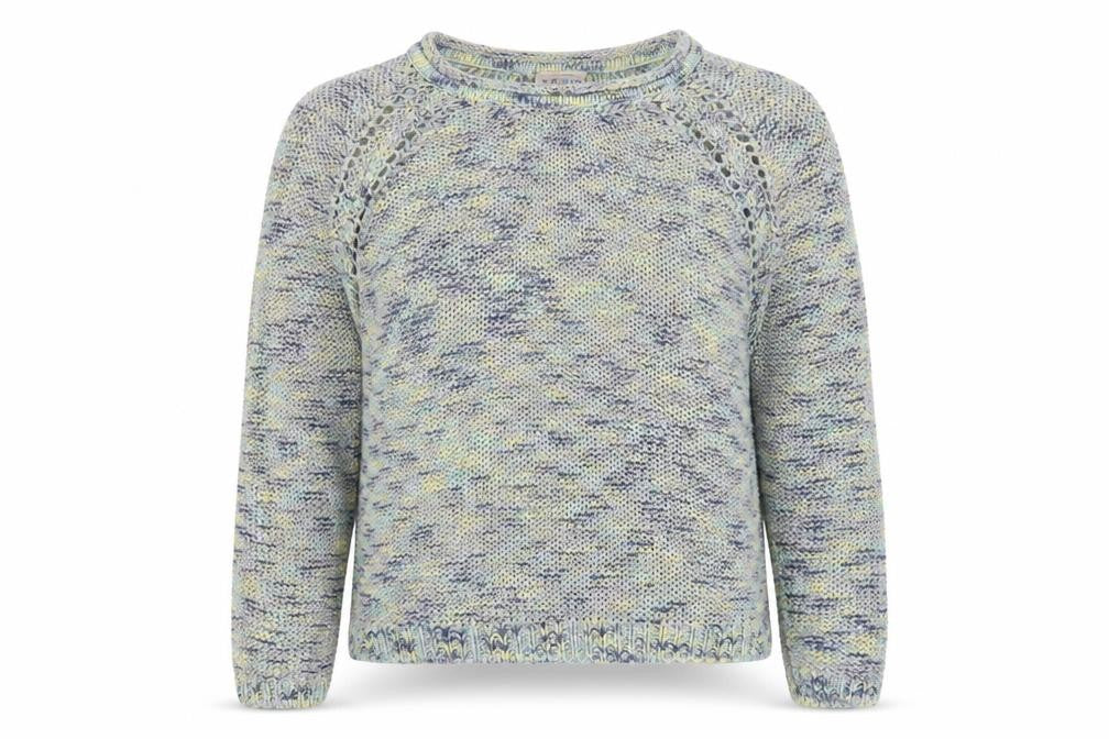 Front view of Indigo women’s multicoloured round neck acrylic jumper, size UK 16