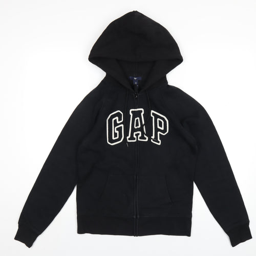 Gap Womens Black Cotton Full Zip Hoodie Size S Zip - Embroidered Logo