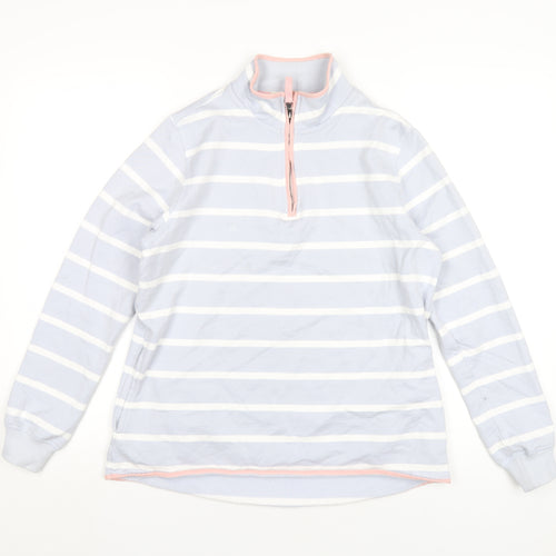 Woolovers Womens Blue Striped Cotton Pullover Sweatshirt Size S Zip