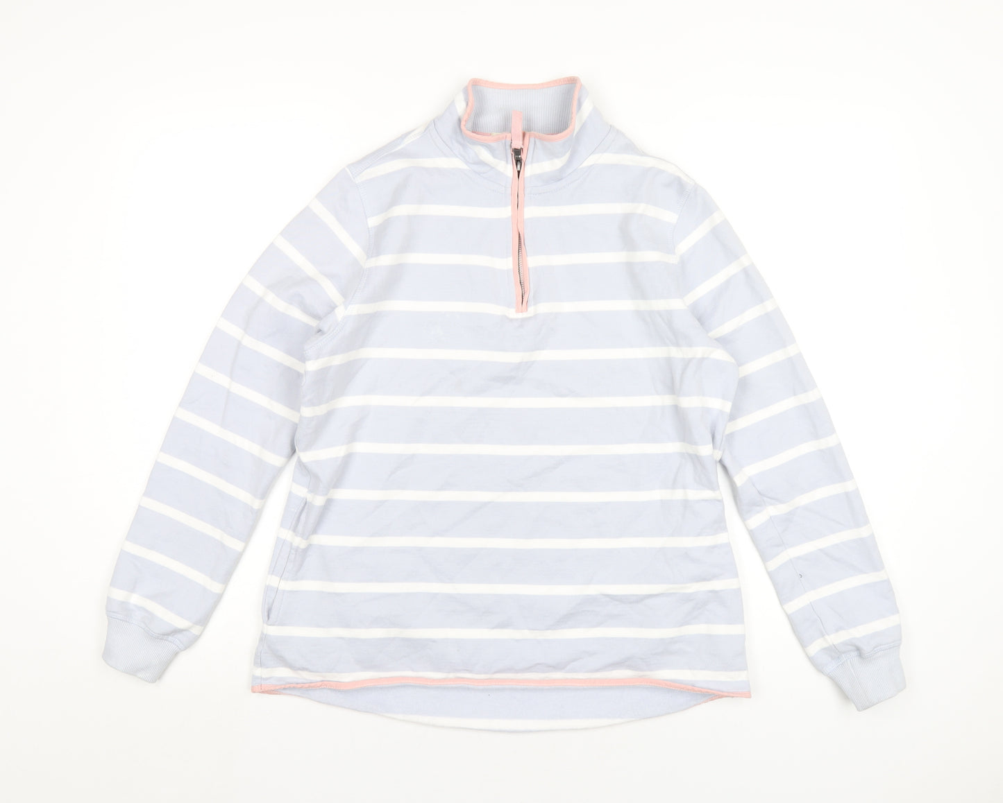 Woolovers Womens Blue Striped Cotton Pullover Sweatshirt Size S Zip