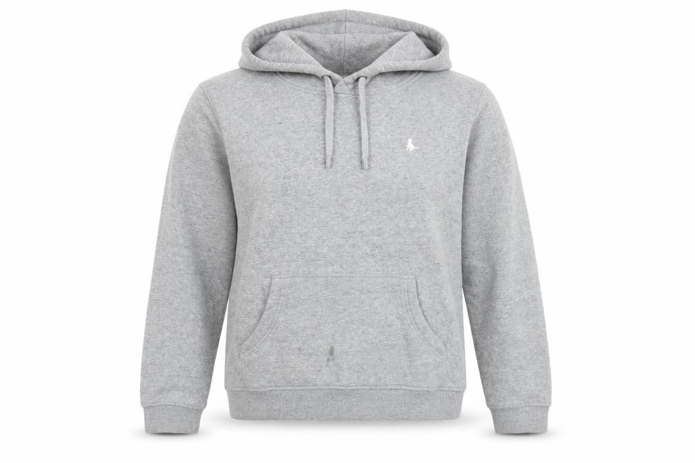 Front view of Jack Wills women’s grey cotton pullover hoodie, size UK 14, pullover