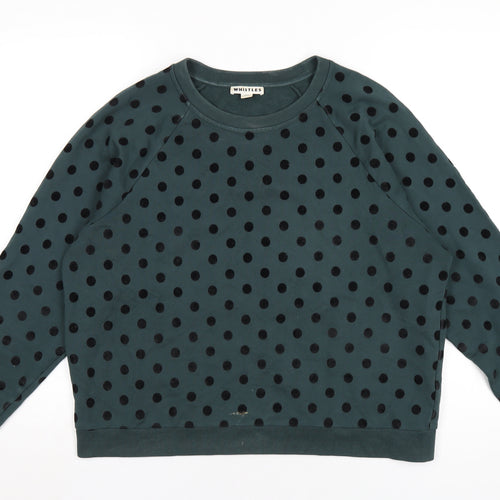 Whistles Womens Green Polka Dot Cotton Pullover Sweatshirt Size L Pullover