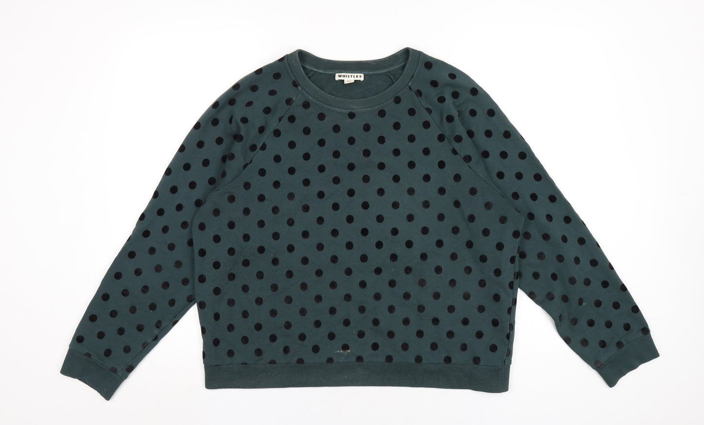 Whistles Womens Green Polka Dot Cotton Pullover Sweatshirt Size L Pullover