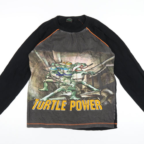 Teenage Mutant Ninja Turtles Boys Black Cotton Basic T-Shirt Size 12-13 Years Round Neck Pullover - Turtle Power