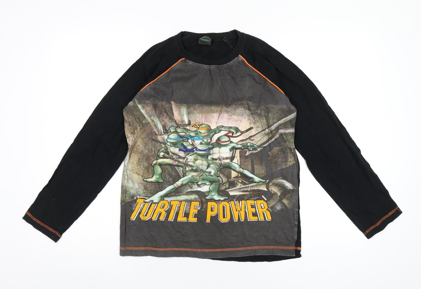 Teenage Mutant Ninja Turtles Boys Black Cotton Basic T-Shirt Size 12-13 Years Round Neck Pullover - Turtle Power