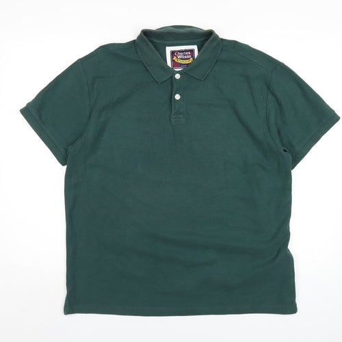 Charles Wilson Mens Green Cotton Polo Size XL Collared Button