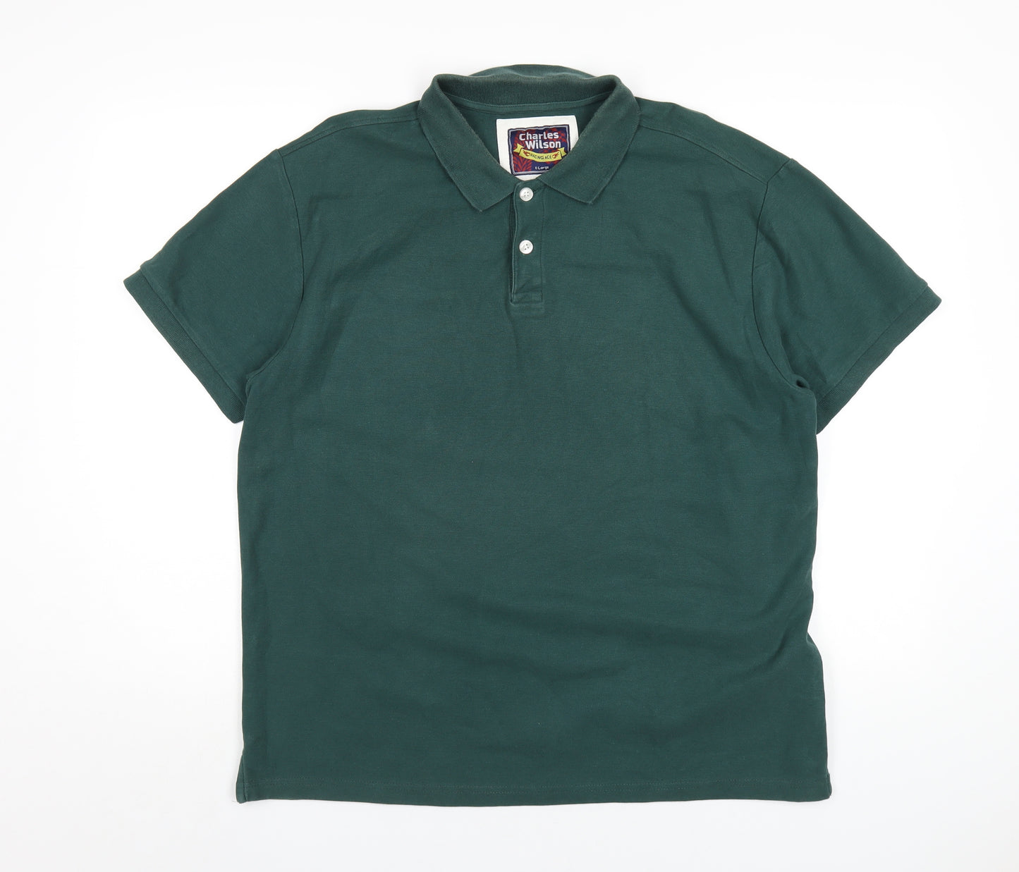 Charles Wilson Mens Green Cotton Polo Size XL Collared Button