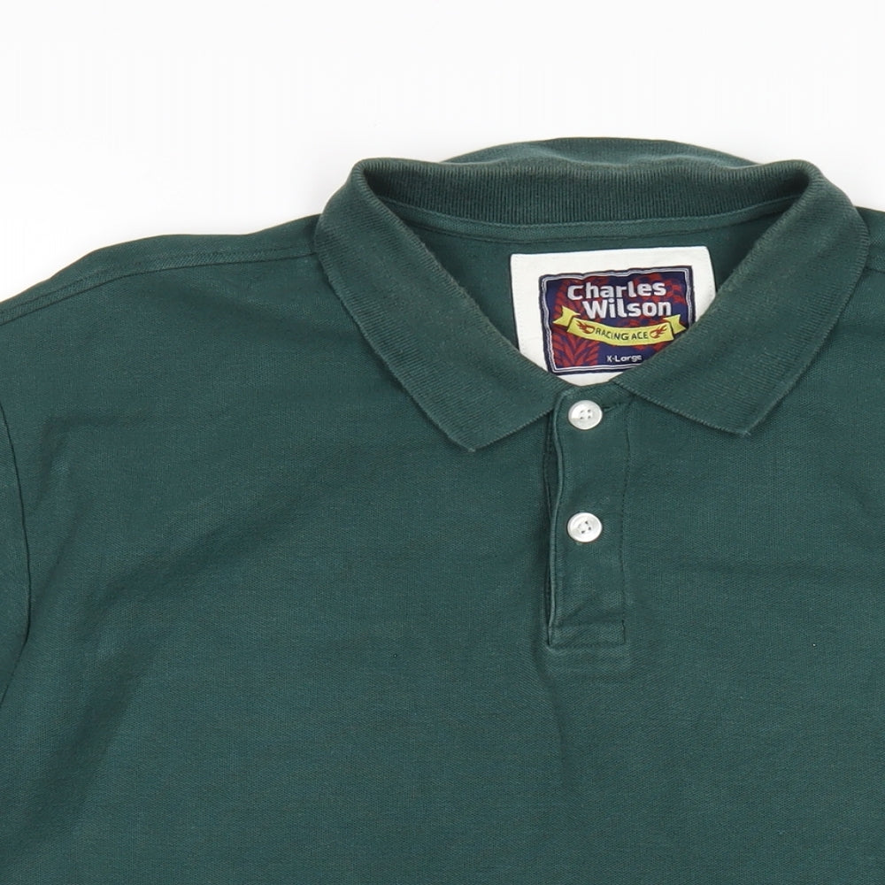 Charles Wilson Mens Green Cotton Polo Size XL Collared Button