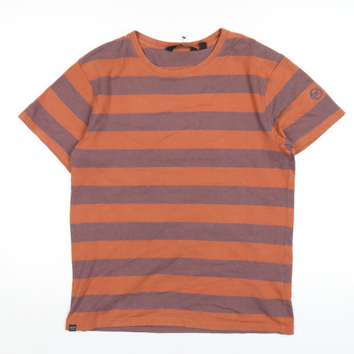 Regatta Mens Orange Striped Cotton T-Shirt Size S Round Neck