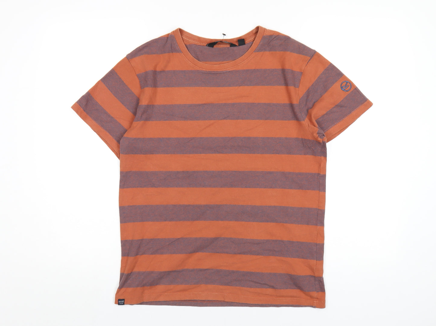 Regatta Mens Orange Striped Cotton T-Shirt Size S Round Neck