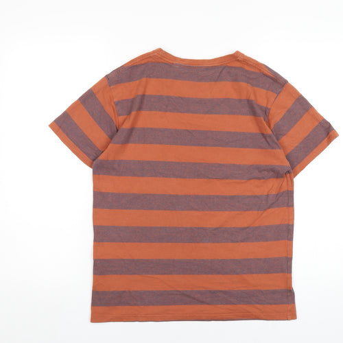 Regatta Mens Orange Striped Cotton T-Shirt Size S Round Neck