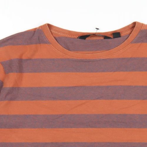 Regatta Mens Orange Striped Cotton T-Shirt Size S Round Neck