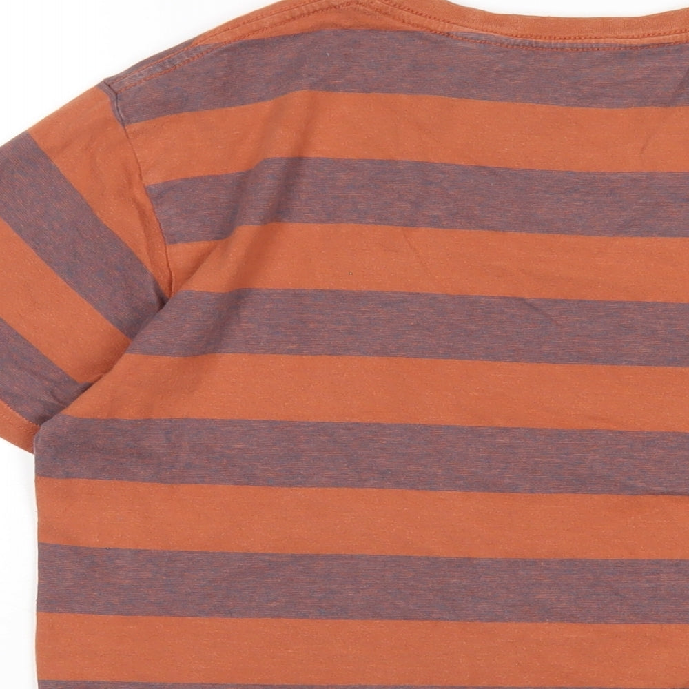 Regatta Mens Orange Striped Cotton T-Shirt Size S Round Neck