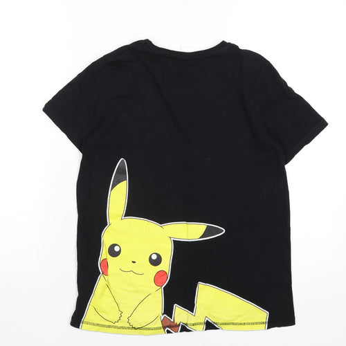 Pokemon Boys Black Cotton Basic T-Shirt Size 13-14 Years Round Neck Pullover - Pikachu