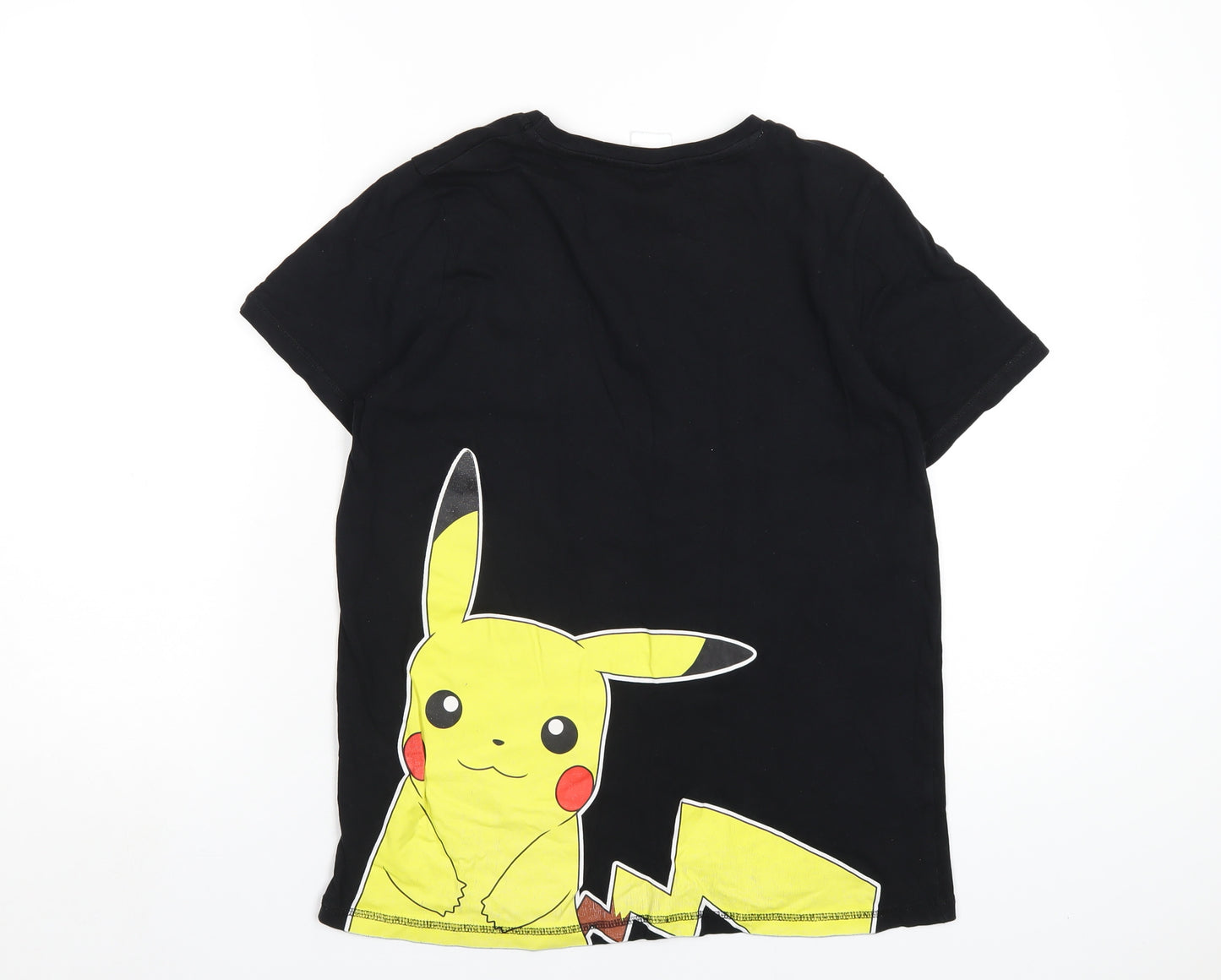 Pokemon Boys Black Cotton Basic T-Shirt Size 13-14 Years Round Neck Pullover - Pikachu