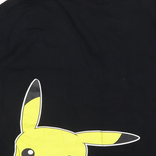 Pokemon Boys Black Cotton Basic T-Shirt Size 13-14 Years Round Neck Pullover - Pikachu