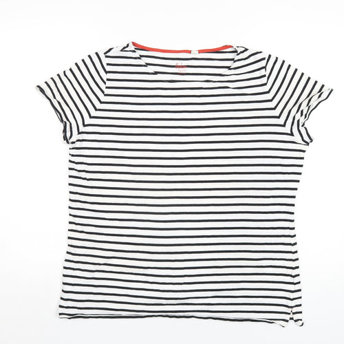 Boden Womens White Striped Cotton Basic T-Shirt Size 20 Round Neck