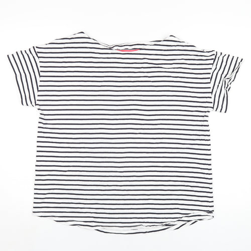 Boden Womens White Striped Cotton Basic T-Shirt Size 20 Round Neck