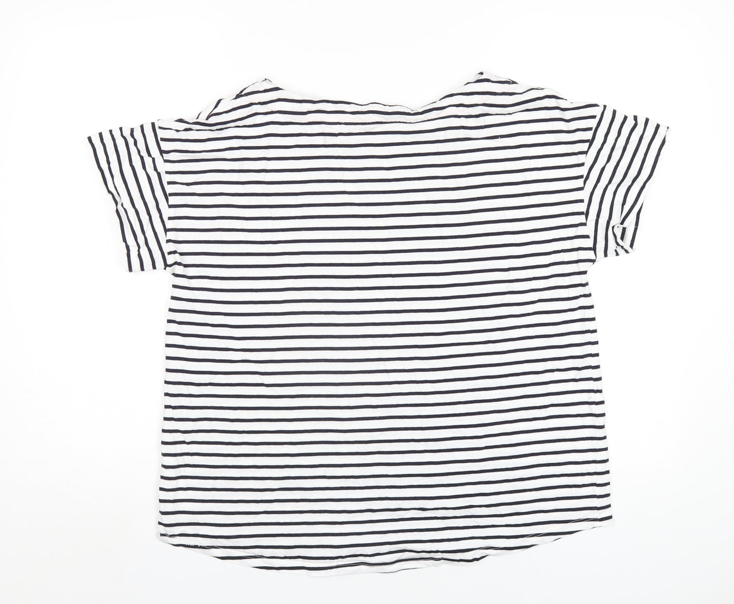 Boden Womens White Striped Cotton Basic T-Shirt Size 20 Round Neck