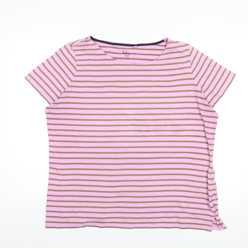 Boden Womens Pink Striped Cotton Basic T-Shirt Size 22 Round Neck