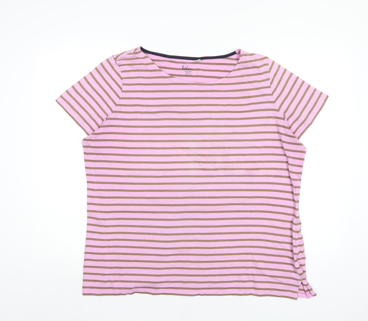 Boden Womens Pink Striped Cotton Basic T-Shirt Size 22 Round Neck