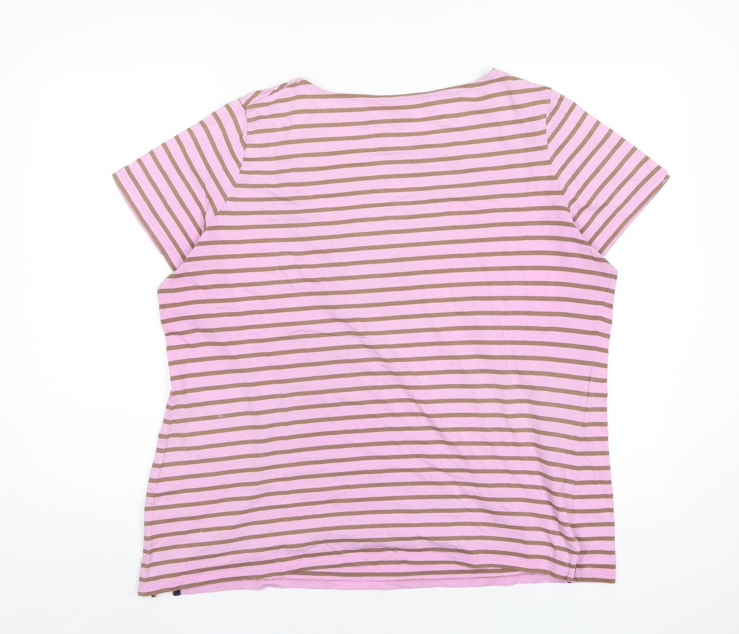 Boden Womens Pink Striped Cotton Basic T-Shirt Size 22 Round Neck