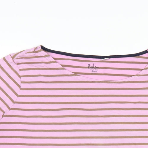 Boden Womens Pink Striped Cotton Basic T-Shirt Size 22 Round Neck