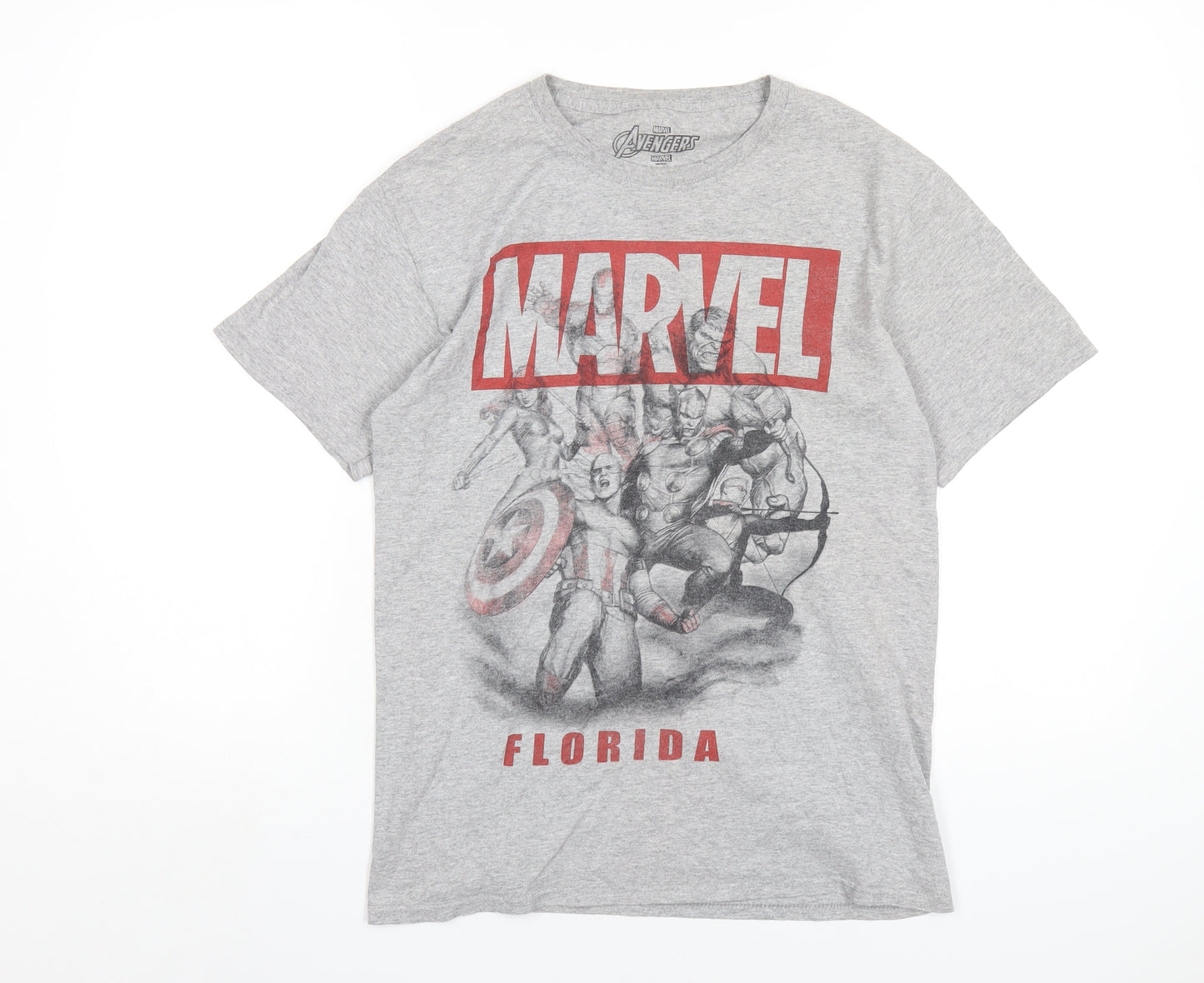 Marvel Mens Grey Cotton T-Shirt Size S Round Neck - Avengers