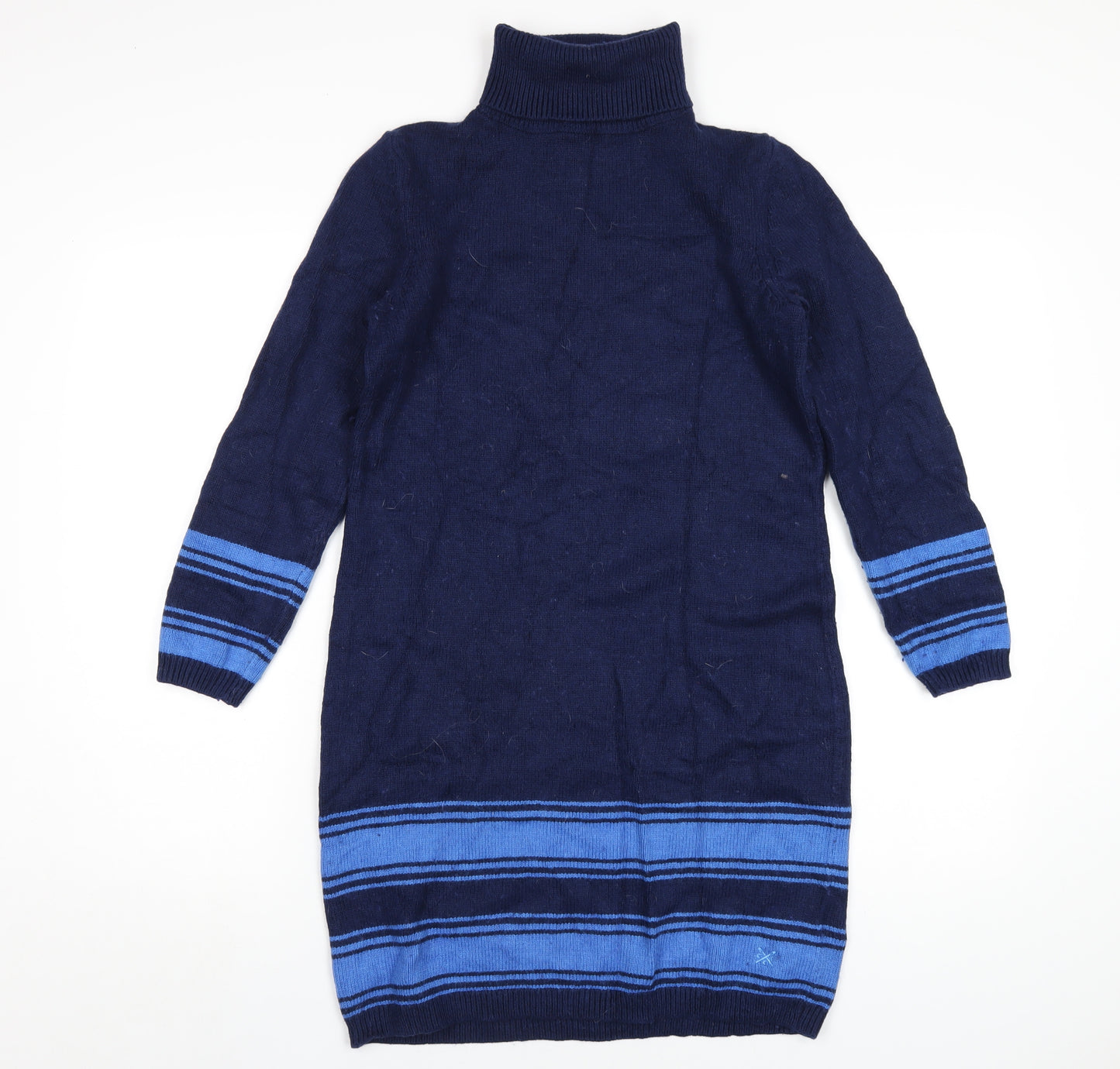 Crew Clothing Womens Blue Striped Viscose Jumper Dress Size 10 Roll Neck Pullover