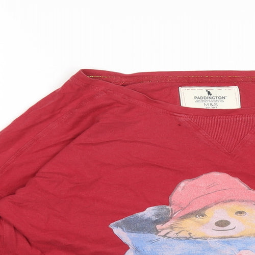 Paddington Womens Red Cotton Basic T-Shirt Size 12 Round Neck - Paddington Bear