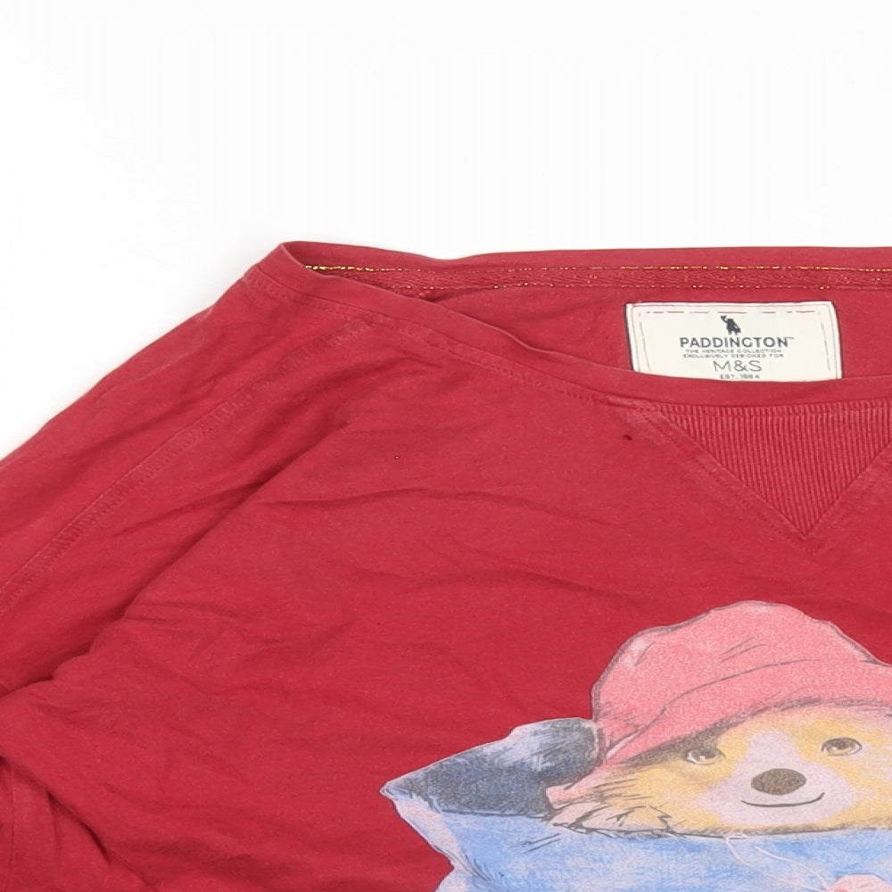 Paddington Womens Red Cotton Basic T-Shirt Size 12 Round Neck - Paddington Bear