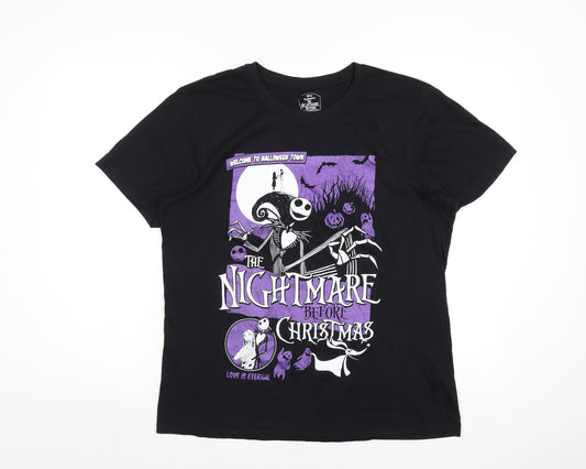 Disney Mens Black Cotton T-Shirt Size M Round Neck - The Nightmare Before Christmas