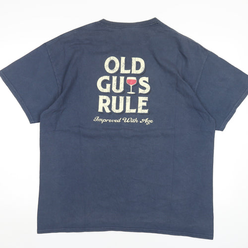 Old Guys Rule Mens Blue Cotton T-Shirt Size XL Round Neck