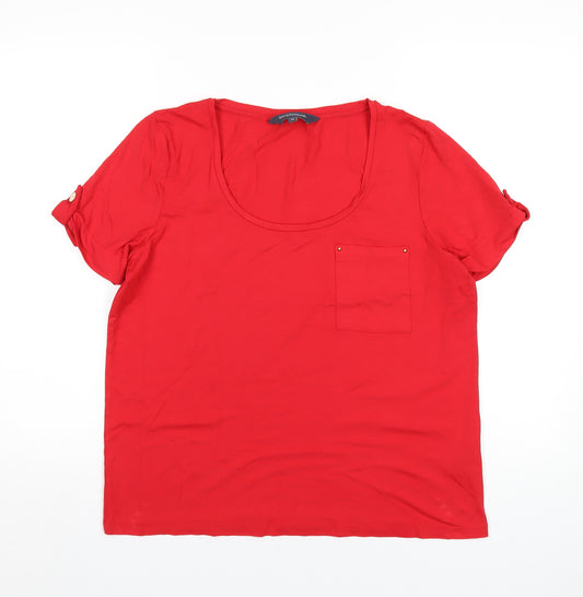 Sosandar Womens Red Viscose Basic T-Shirt Size 14 Scoop Neck