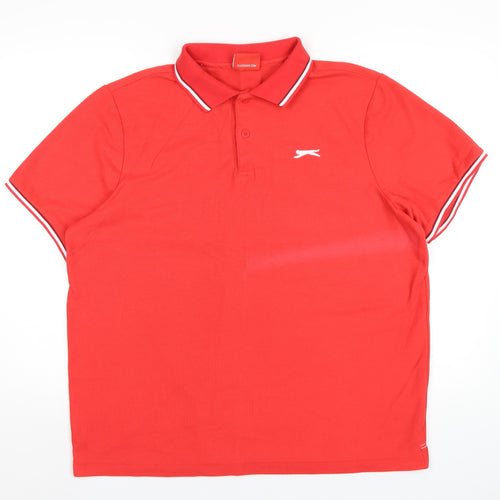 Slazenger Mens Red Polyester Polo Size XL Collared Button