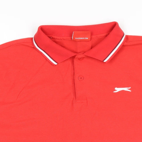 Slazenger Mens Red Polyester Polo Size XL Collared Button