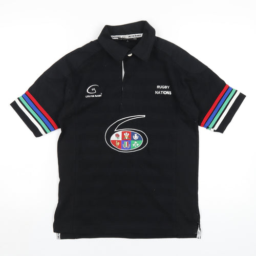 Live for Rugby Boys Black Cotton Basic Polo Size 9-10 Years Collared Button - Rugby Nations