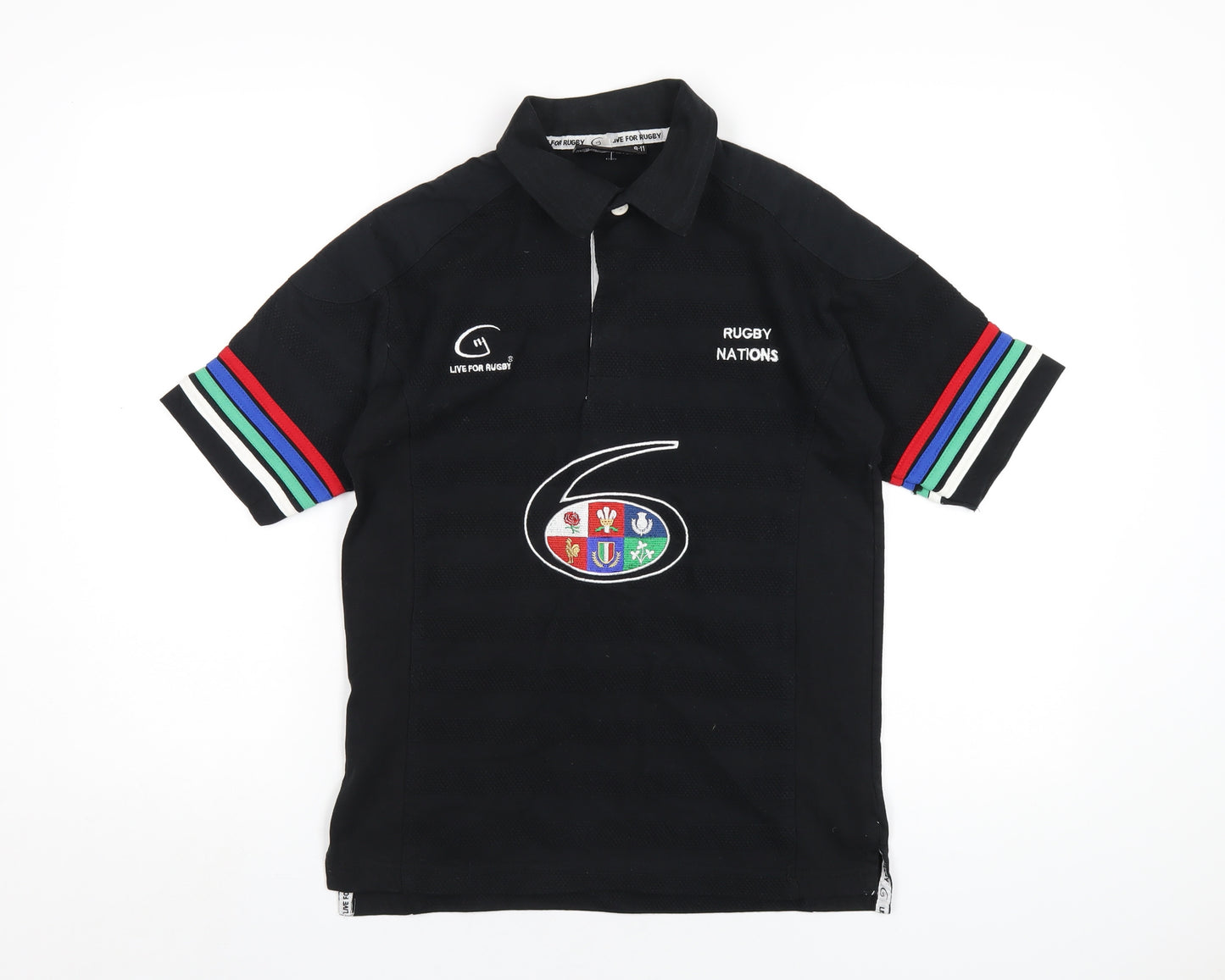 Live for Rugby Boys Black Cotton Basic Polo Size 9-10 Years Collared Button - Rugby Nations