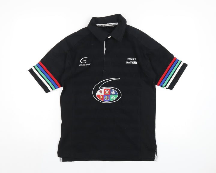 Live for Rugby Boys Black Cotton Basic Polo Size 9-10 Years Collared Button - Rugby Nations
