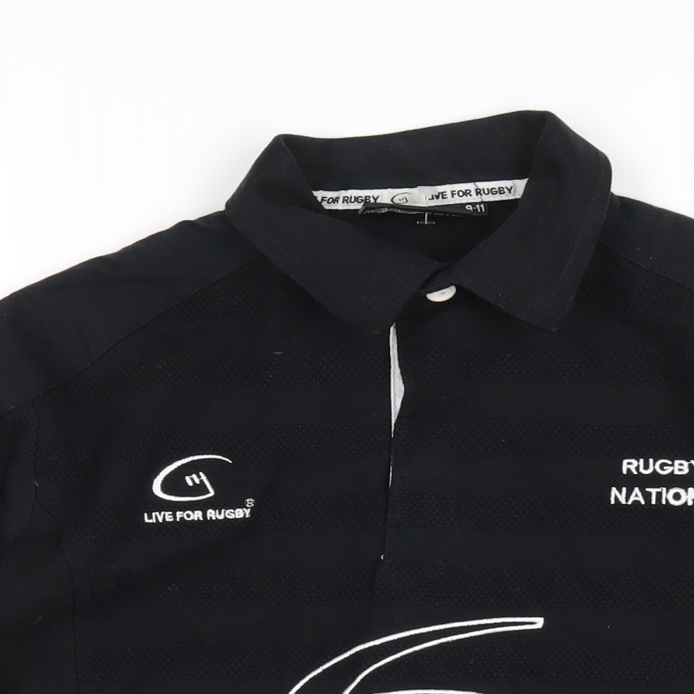 Live for Rugby Boys Black Cotton Basic Polo Size 9-10 Years Collared Button - Rugby Nations