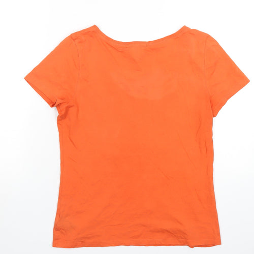 Lauren Ralph Lauren Womens Orange Cotton Basic T-Shirt Size M V-Neck - Flower Embroidery