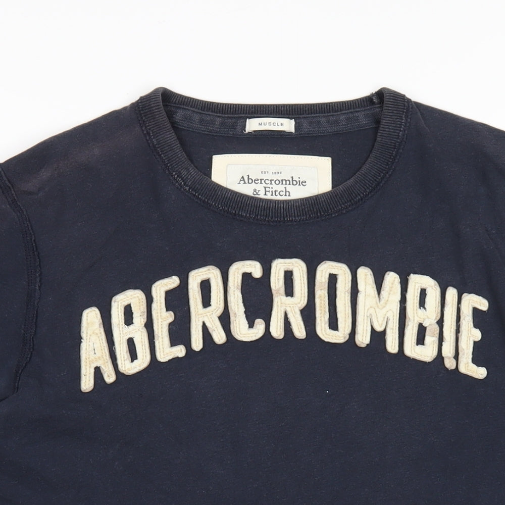 Abercrombie & Fitch Mens Blue Cotton T-Shirt Size L Round Neck - Embroidered Logo