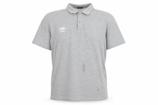 Front view of Umbro men’s grey cotton polo, size XL, collared button