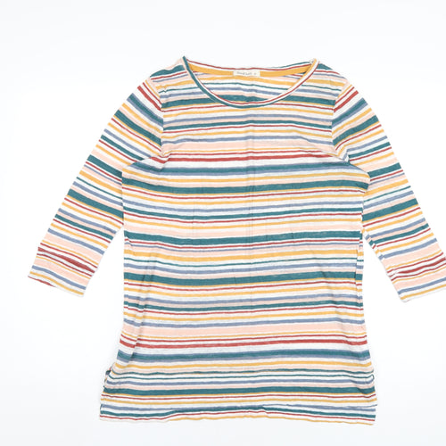 Woolovers Womens Multicoloured Striped Linen Basic T-Shirt Size M Round Neck