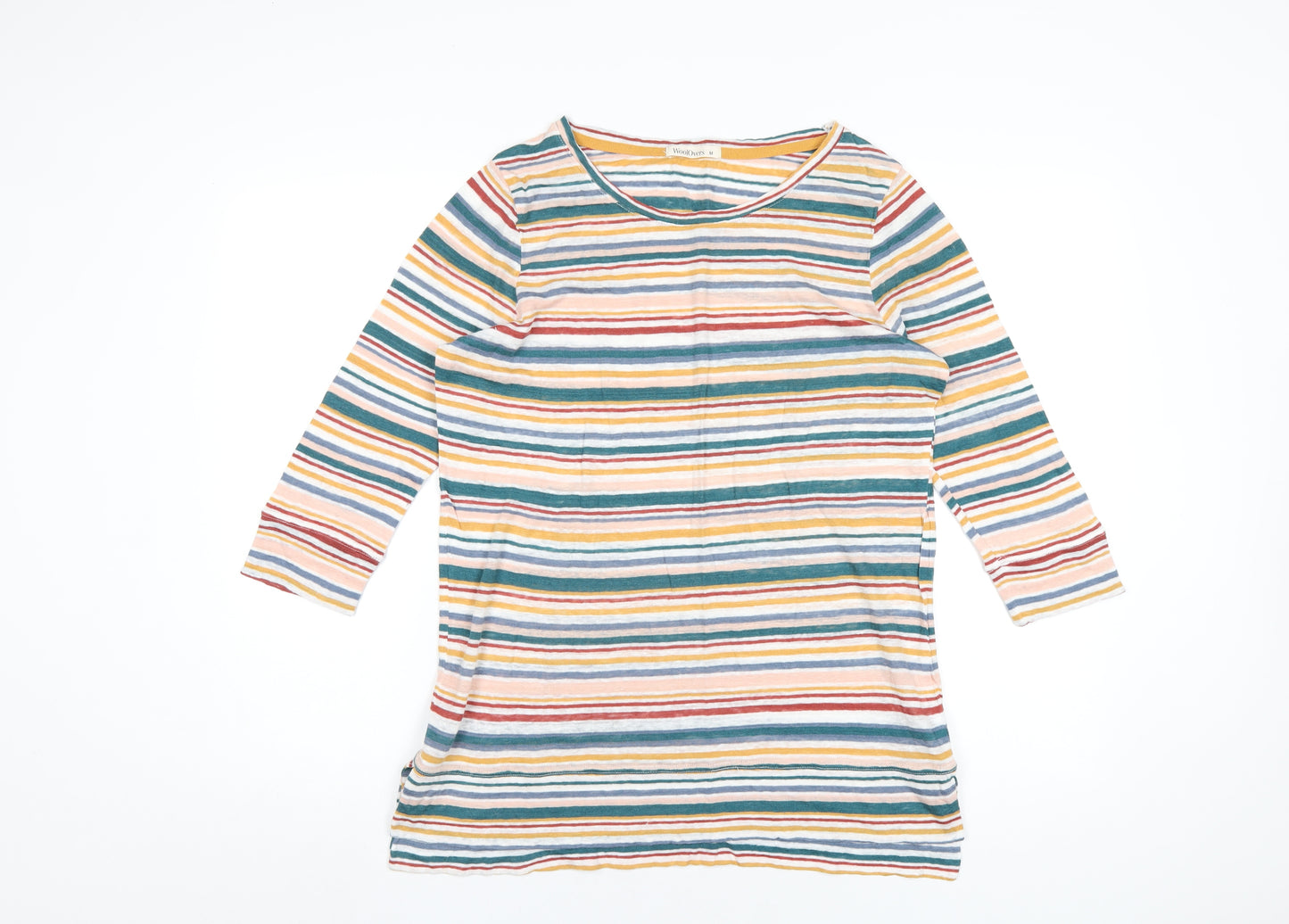 Woolovers Womens Multicoloured Striped Linen Basic T-Shirt Size M Round Neck