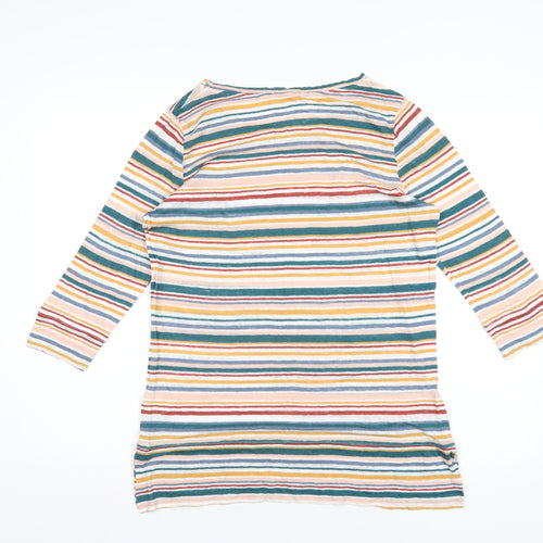 Woolovers Womens Multicoloured Striped Linen Basic T-Shirt Size M Round Neck